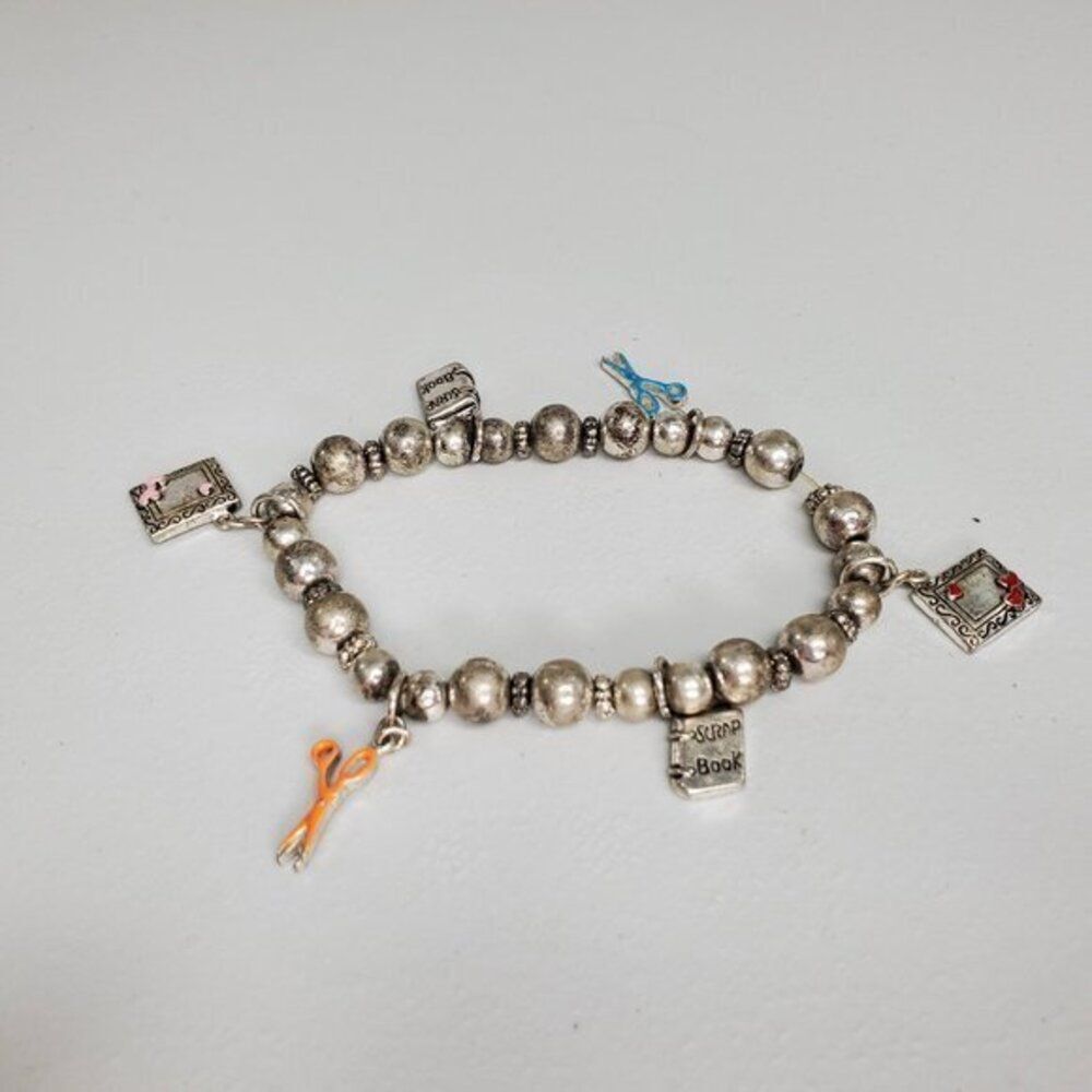 Scrapbook Charm Bracelet Scissors Craft‎ Beaded Sil